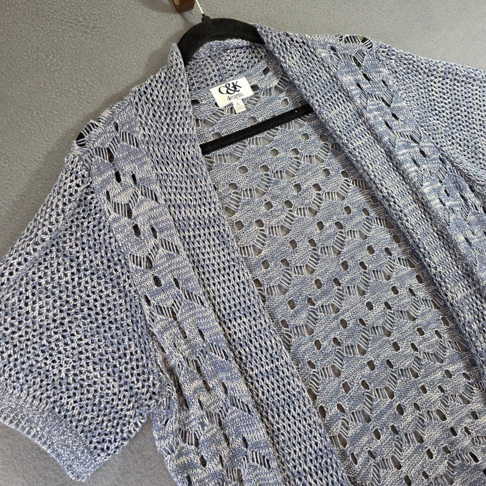 C&K Designs‎ Blue Marl Open Knit Short Sleeve Cardigan Sweater XL